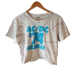 AC/DC '74 Jailbreak Grey and Blue Cropped Tie Dye Short Sleeve Shirt Size Small